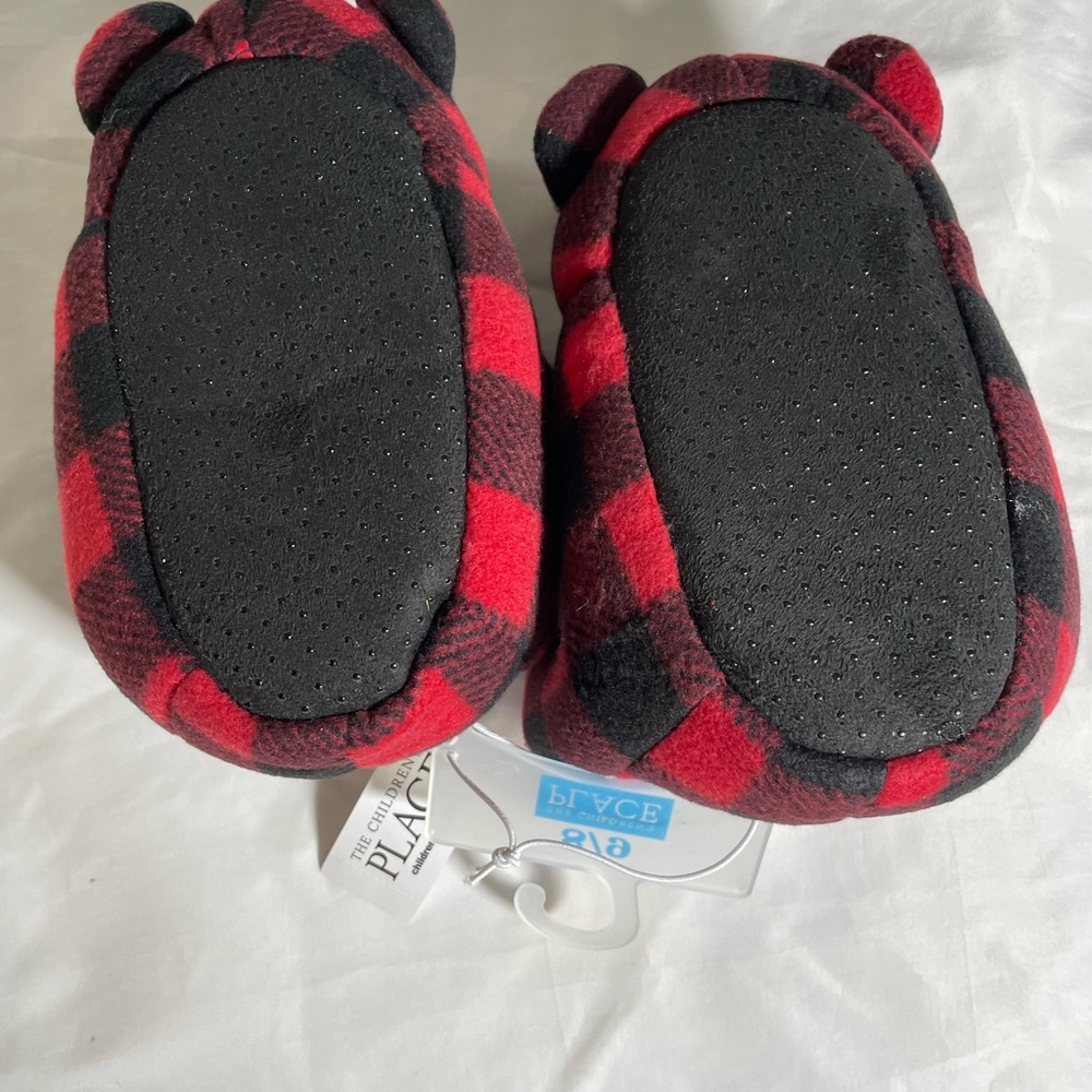 Sz 8/9 children’s place Plaid Bear slip on comfy bear house slippers black&Red - Picture 7 of 7